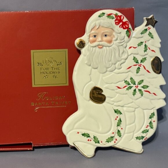 Vintage Lenox Holiday Trivet Holiday Santa Collection Box Figurine Christmas For - Picture 1 of 4